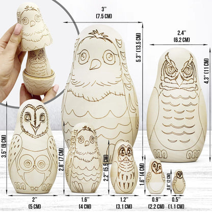 Unpainted Owl Nesting Dolls