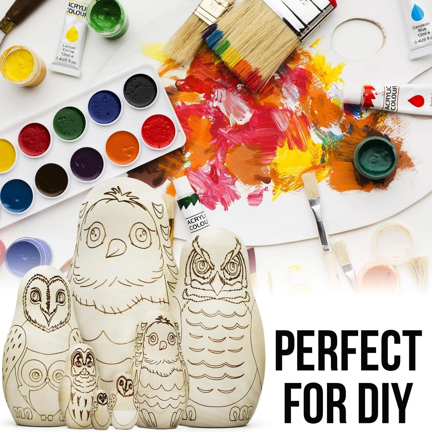 Unpainted Owl Nesting Dolls