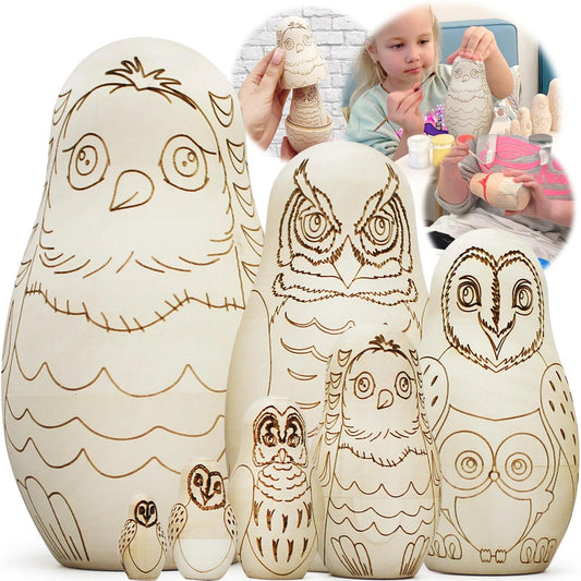 Unpainted Owl Nesting Dolls