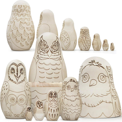 Unpainted Owl Nesting Dolls